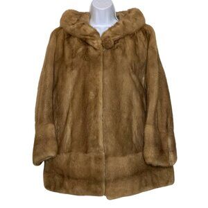 1960s Evans Collection Mink Fur Open A-Line Swing Coat Button Slit Sleeves